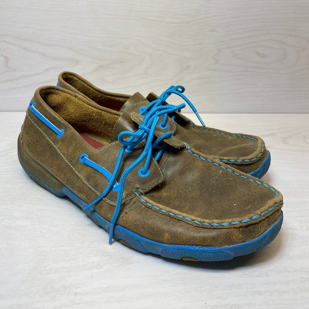Twisted X Womens 11 Driving Loafers WDM0019 Moc Toe Brown Leather Blue Slip On